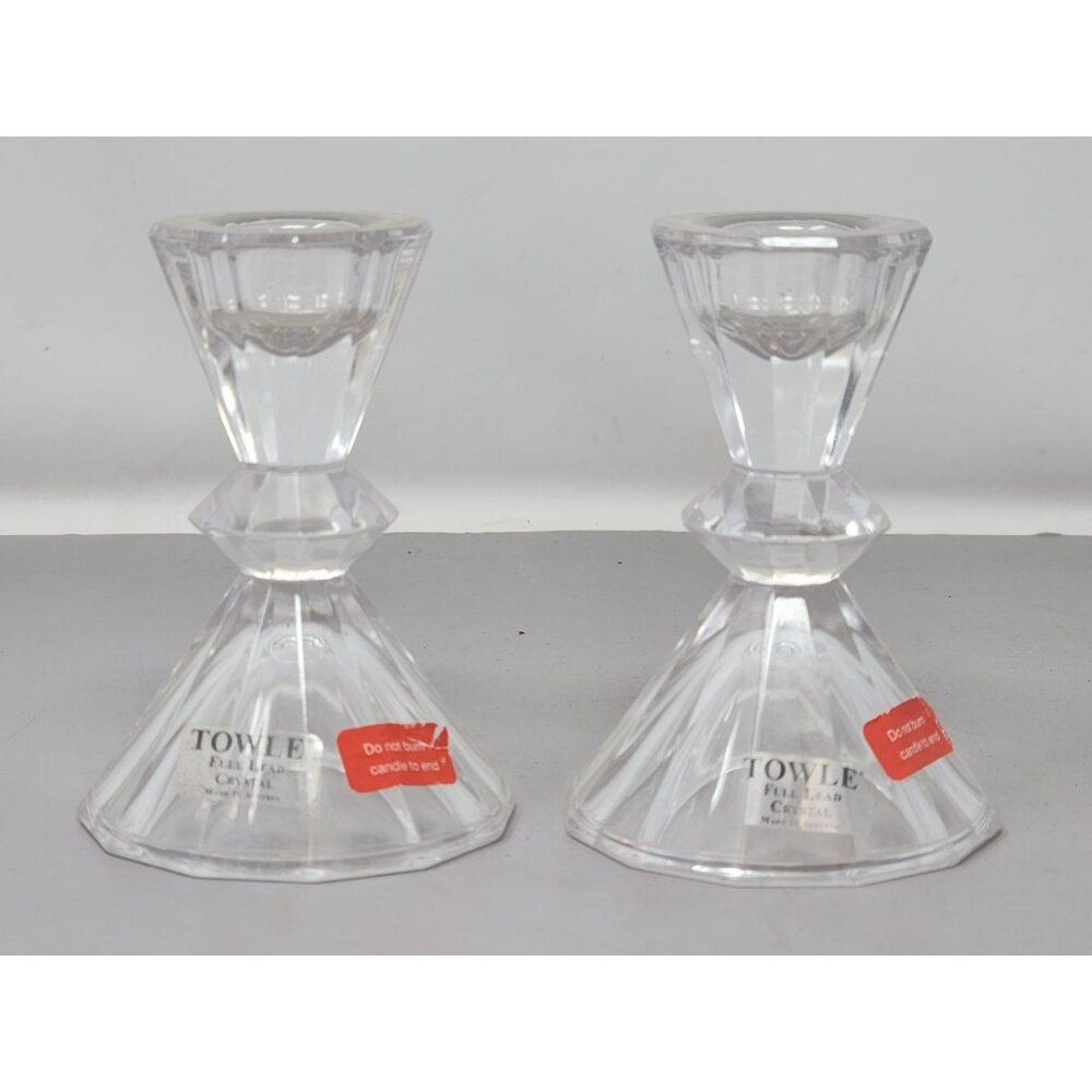 Vintage Towle‎ Pair Of Fine Lead Crystal Taper Candle Holders Elegant Design